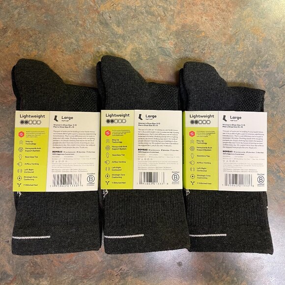 Bombas Women's Running Half Calf Sock 3-Pack Charcoal Grey NWT - Picture 4 of 6